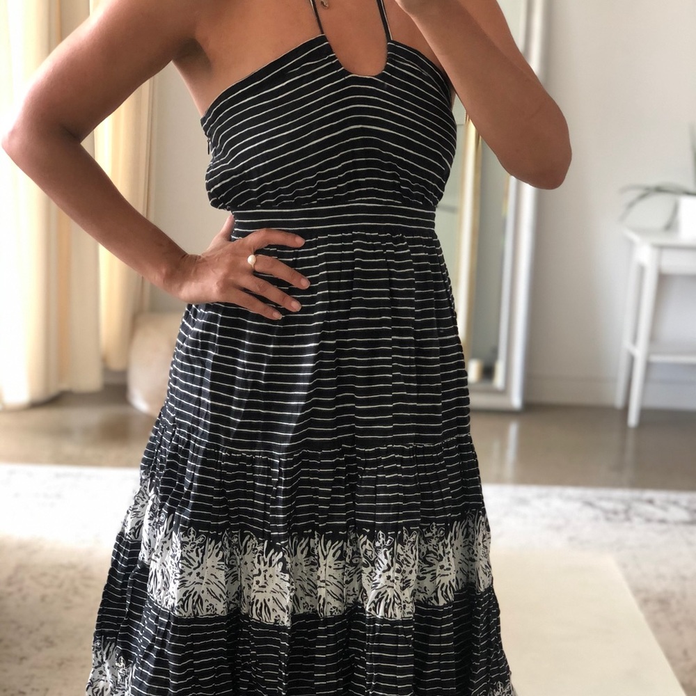 Black and white stripe halter dress